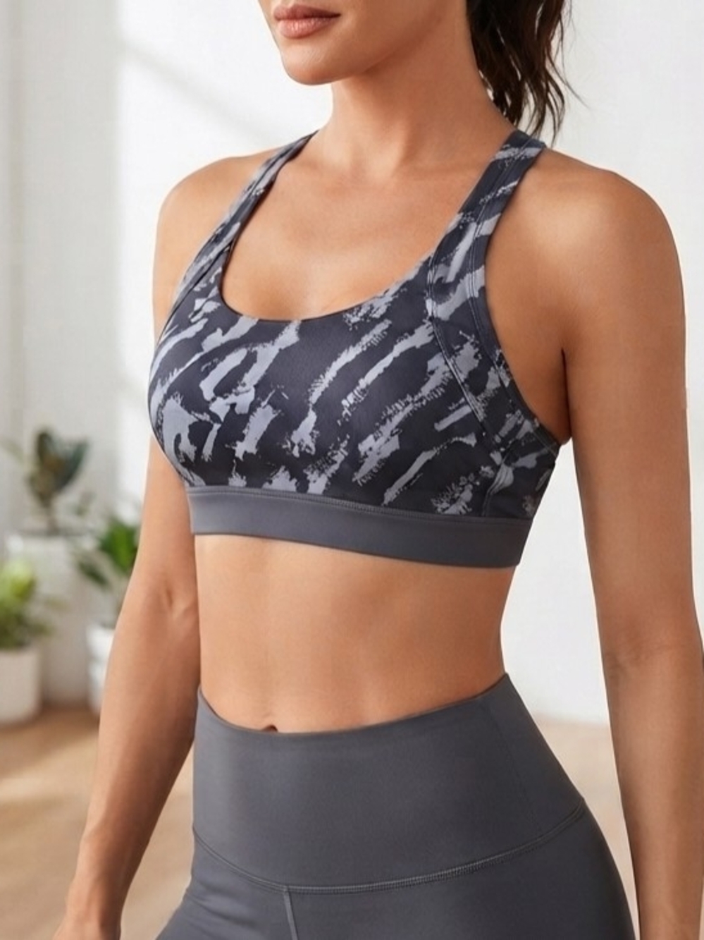 Women's Gray Printed Sports Bra - Brand